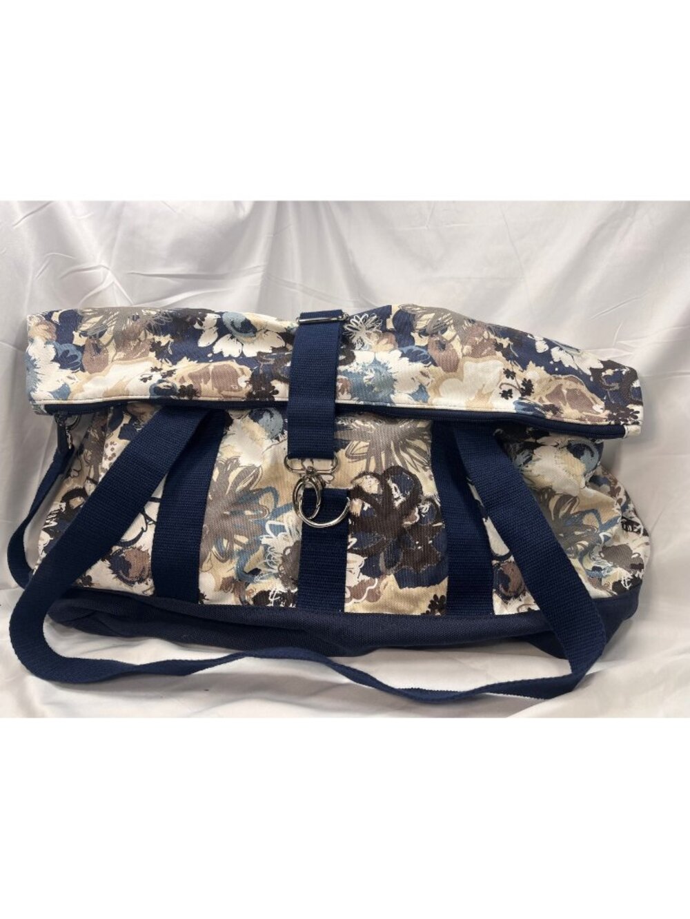 Thirty-One Fold-Over Weekender Brushed Bloom Floral Navy Travel Duffel Bag
